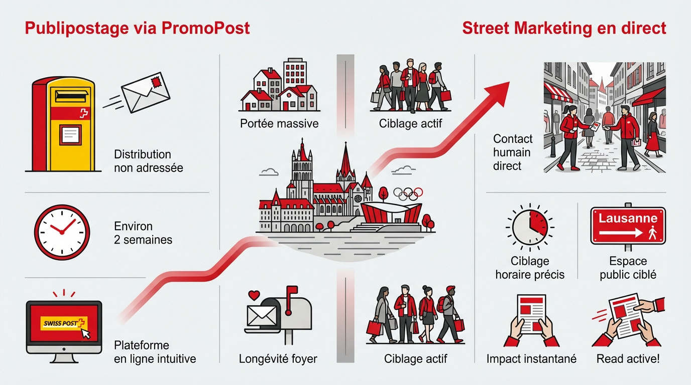 Comparaison entre le publipostage PromoPost et le street marketing à Lausanne