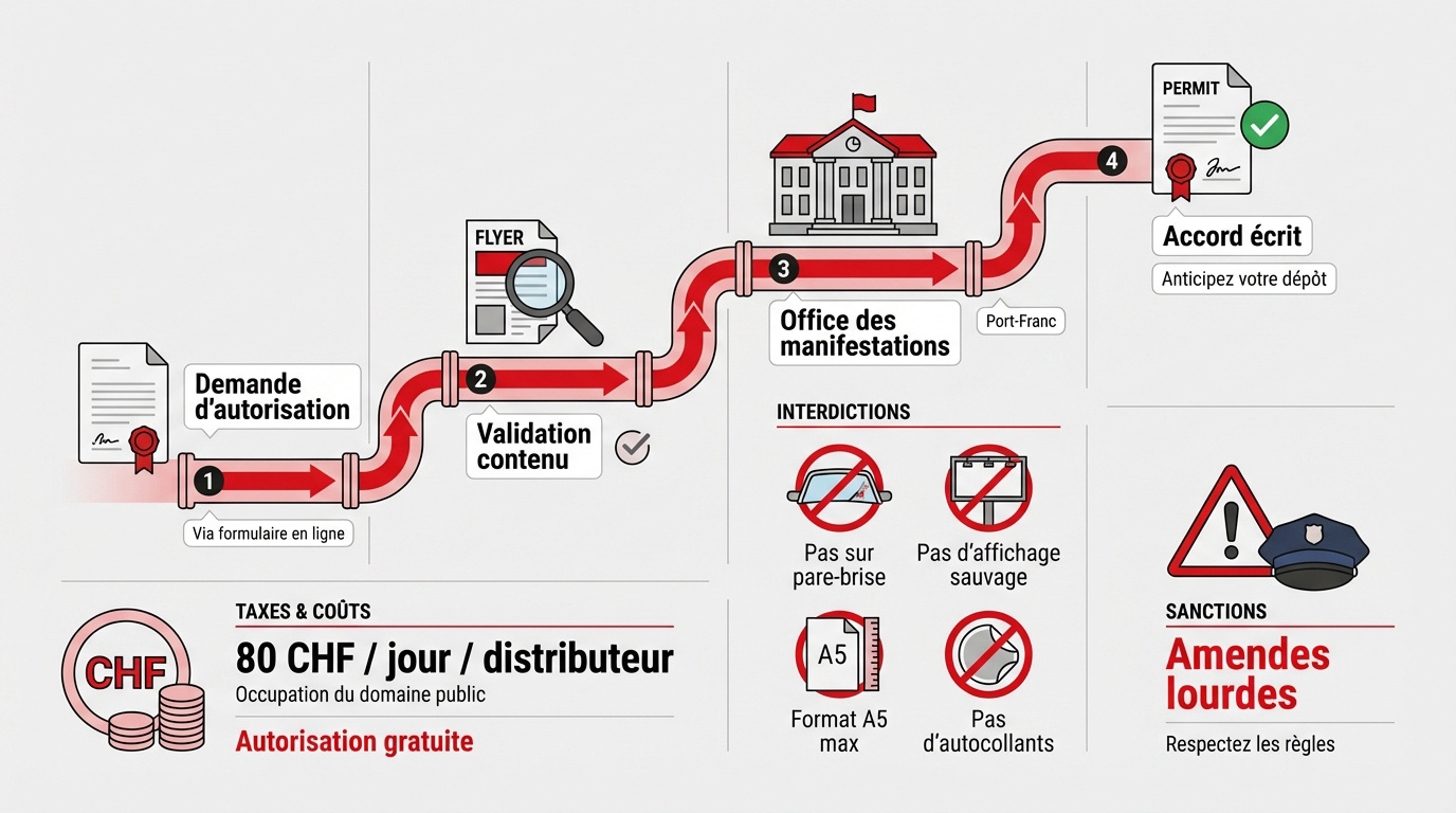 Infographie des règles de distribution de flyers sur le domaine public à Lausanne