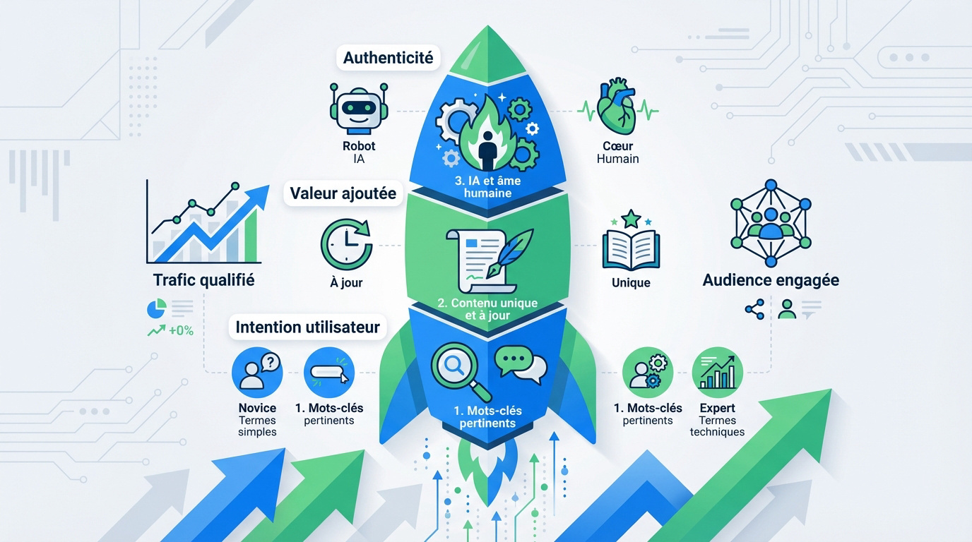 Infographie présentant les leviers stratégiques pour booster le trafic web via le contenu