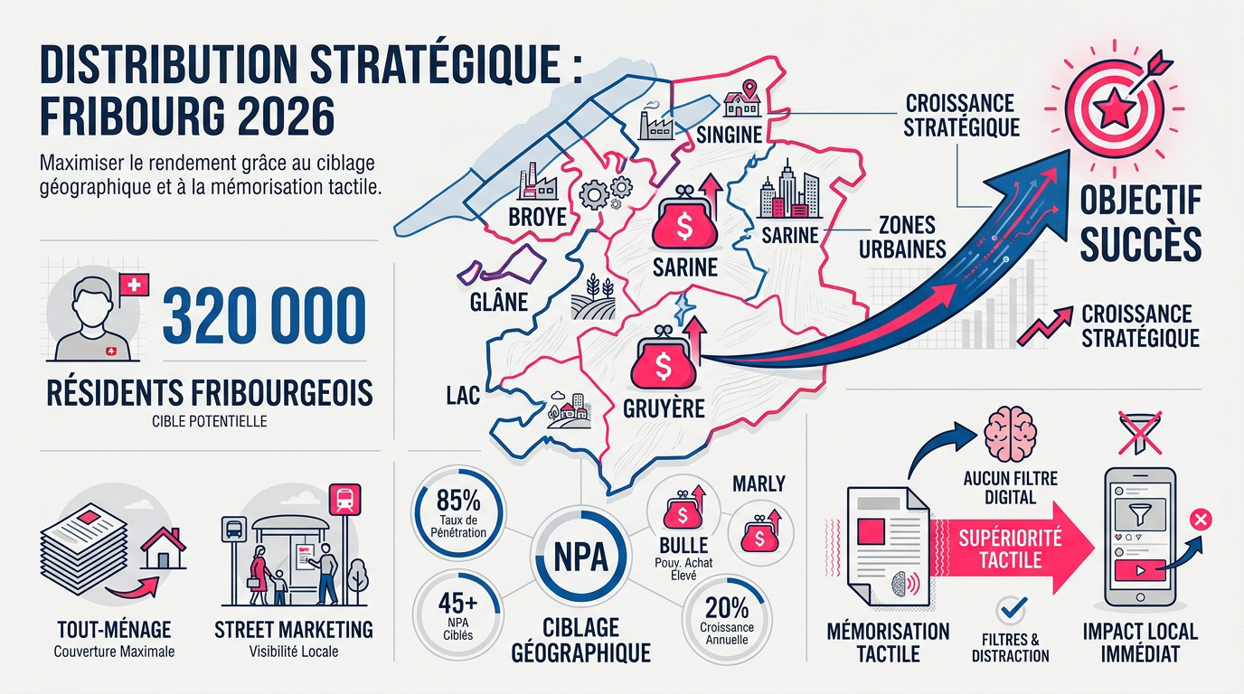 Distribution stratégique de flyers dans les rues de Fribourg en 2026