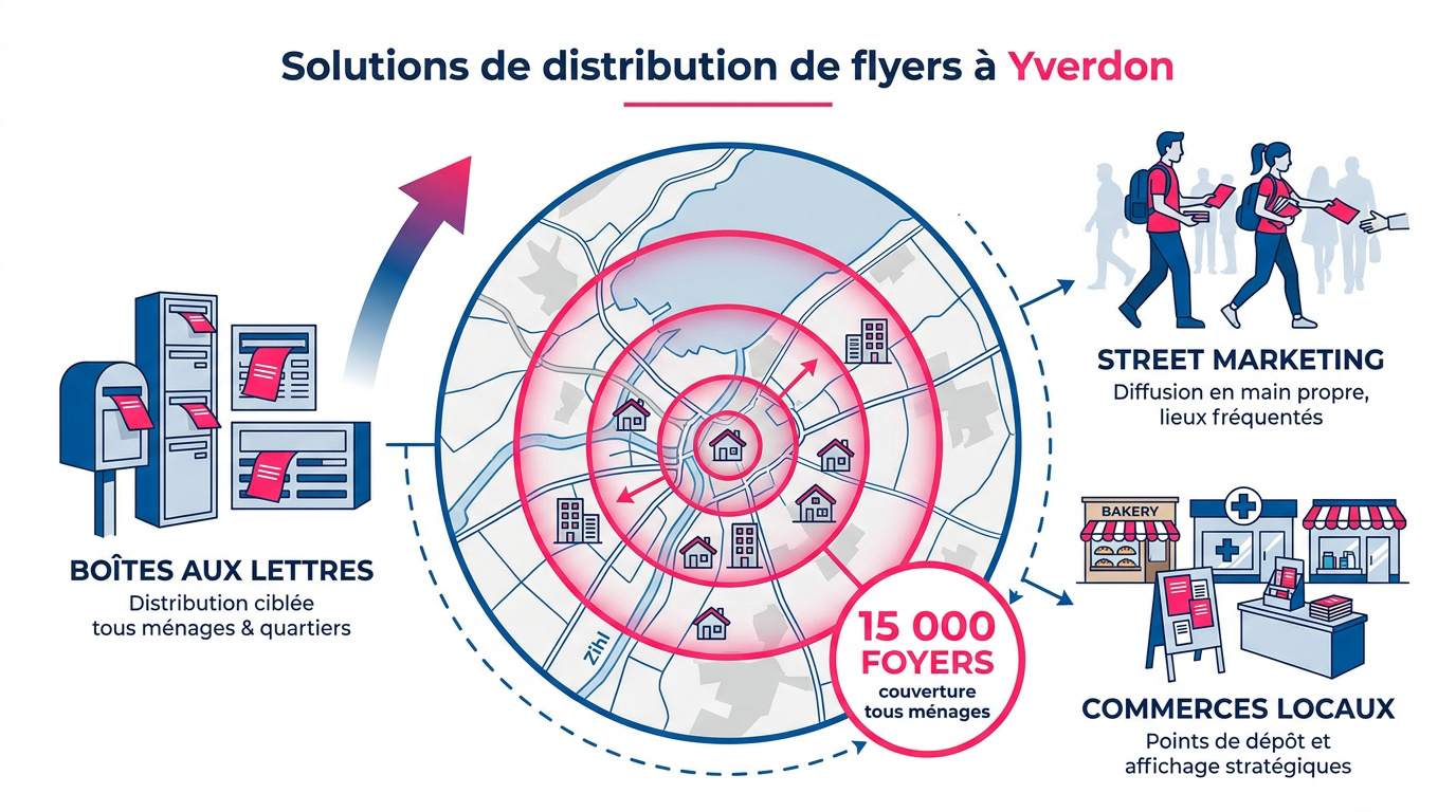 Distribution de flyers stratégique dans les rues d'Yverdon-les-Bains